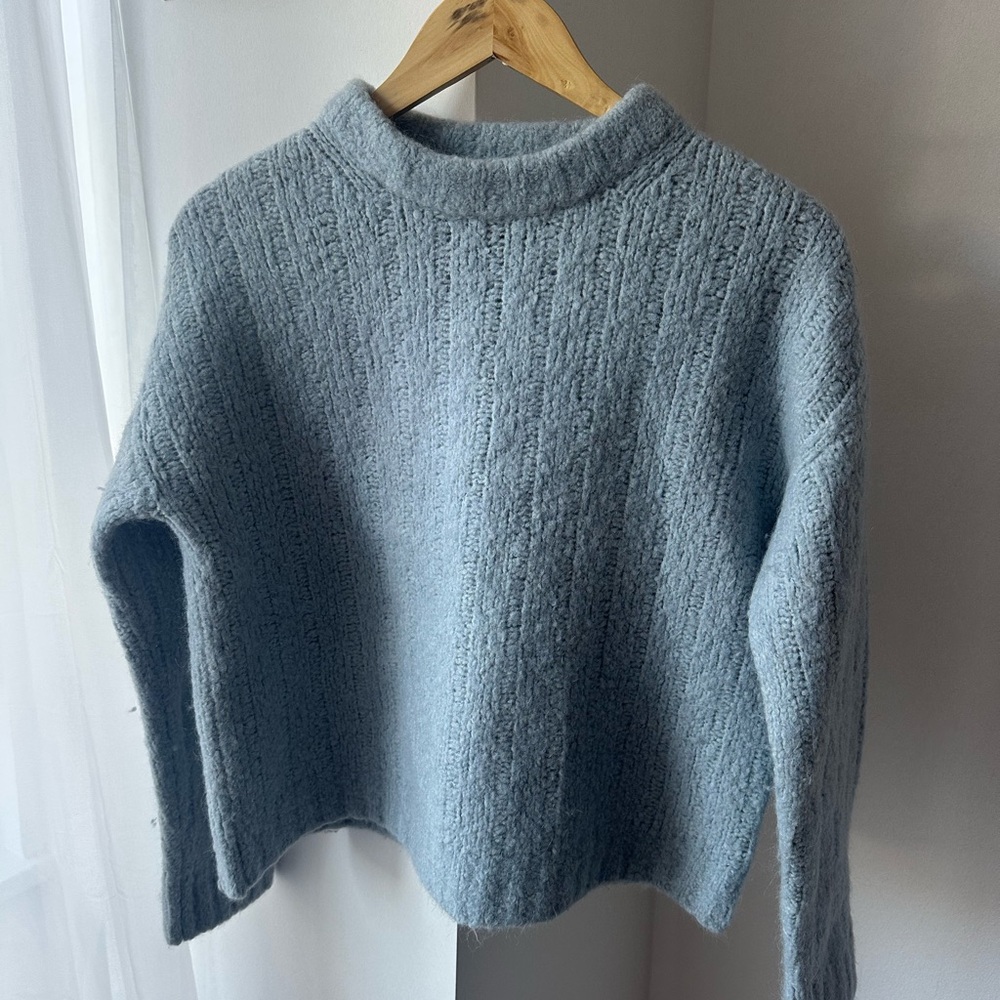 3.1 Phillip Lim Ribbed Crewneck Sweater Boxy Ice Blue Trendy Small